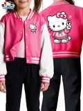 Girls' Hello Kitty Varsity Jacket with Two-Sided Character Graphics and White Contrast Sleeves