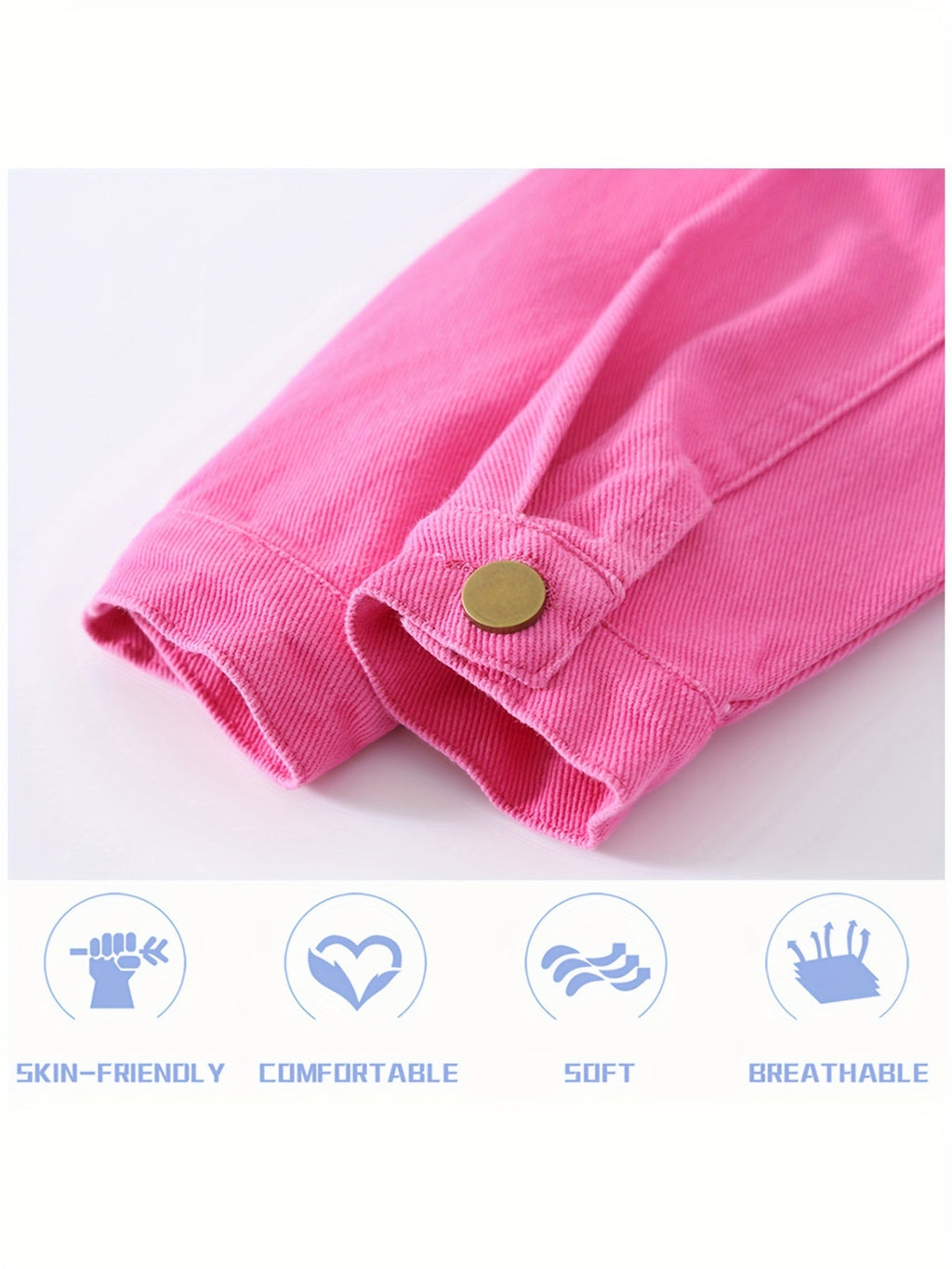 Girls' Rose Red Denim Jacket with a Button Front and Chest Pockets for Everyday School Outfit Layers