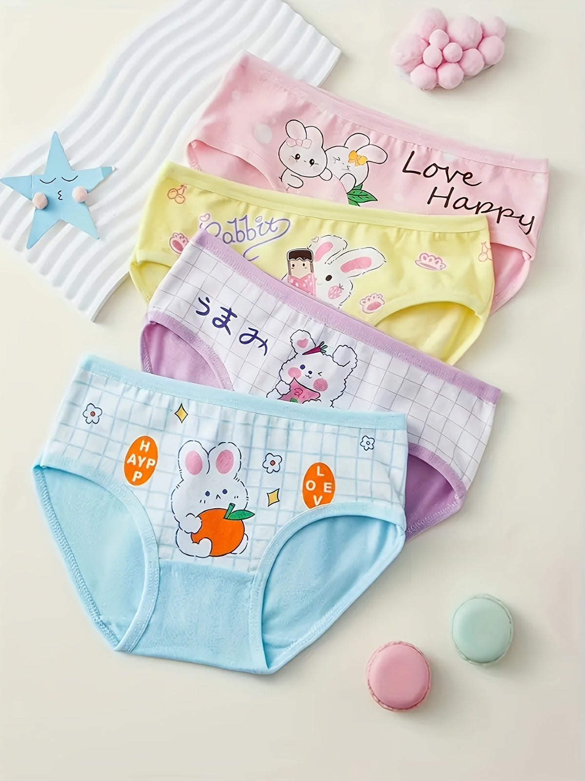 Girls' Cotton Bikini Briefs Eight Pack with Random Bunny and Panda Prints in Pastel Colors for Daily Wear