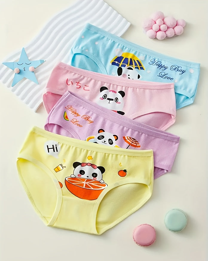 Girls' Cotton Bikini Briefs Eight Pack with Random Bunny and Panda Prints in Pastel Colors for Daily Wear