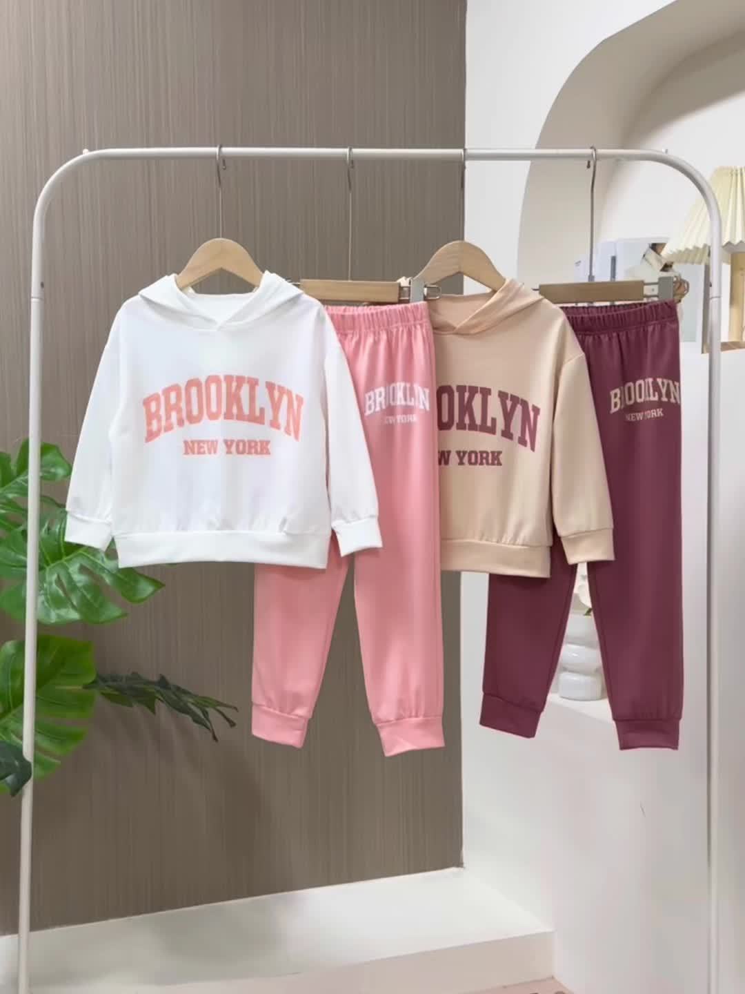 Girls' Brooklyn Tracksuit Set 4 Pieces with Two Hooded Pullovers and Matching Cuffed Jogger Pants