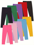 Girls' Stretch Leggings in a Ten Piece Solid Color Pack with Full Length Legs for Everyday Outfits