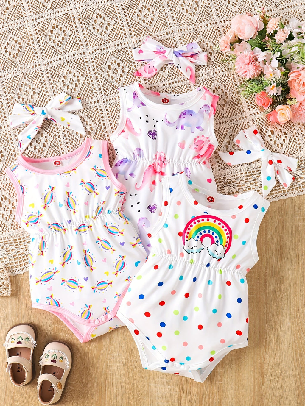 Girls' Outfit Set – Girls' Tie-dye series Polyester Printed Sleeveless Romper