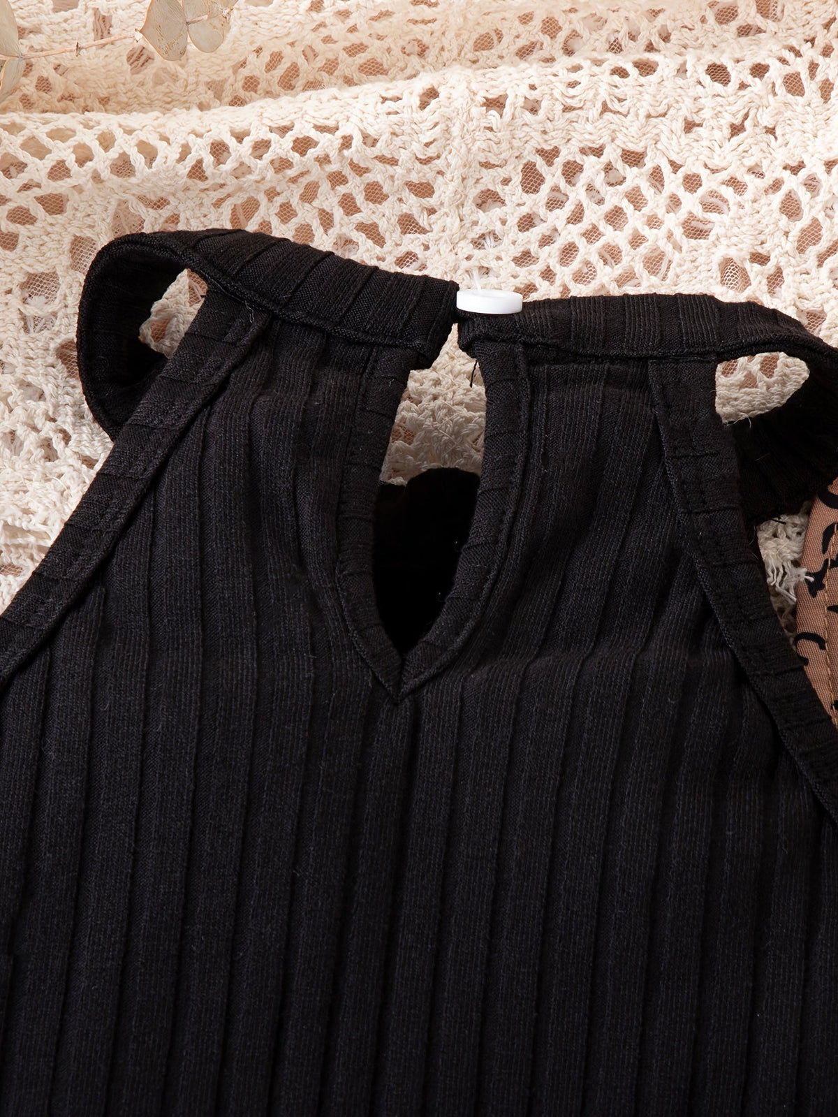 Girls' Leopard Skirt Set with a Black Ribbed Halter Top and Matching Hat for Casual Summer Outfits