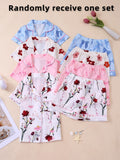 Girls' Printed Pajama Set with a Collared Short Sleeve Shirt and Matching Shorts in One Random Design