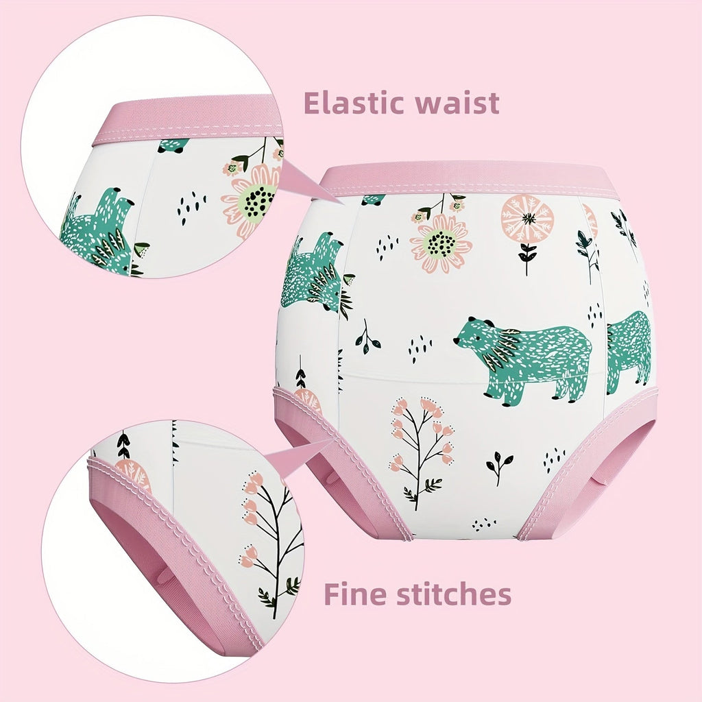 Toddler Training Pants for Girls with Animal Prints and Pink Elastic Trim for Potty Training Practice