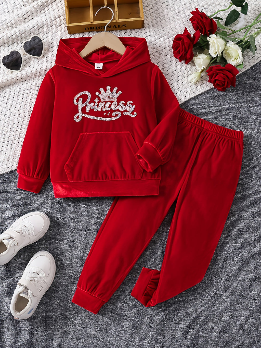Girls' Princess Hoodie and Pants Sets 2-Pack in Random Colors with Long Sleeves and Cuffed Legs
