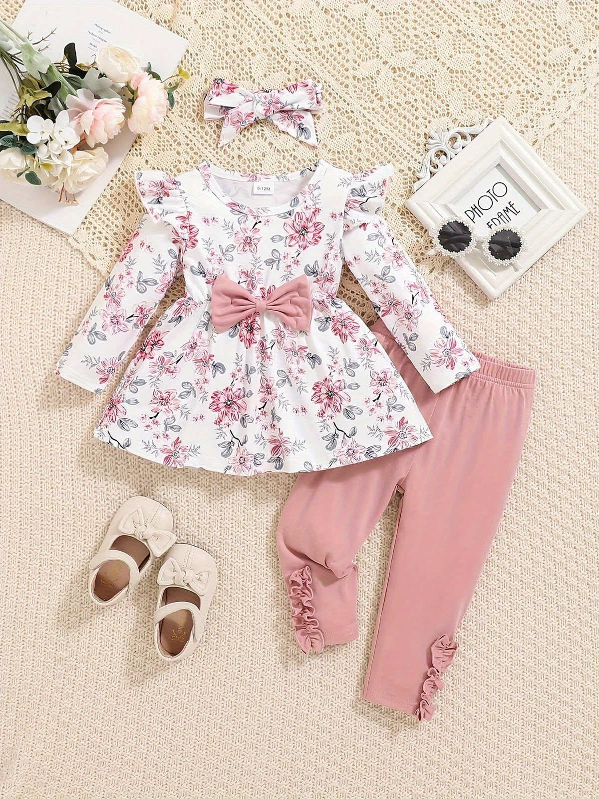 Girls' Solid Color Outfit Set - Long Sleeve Winter
