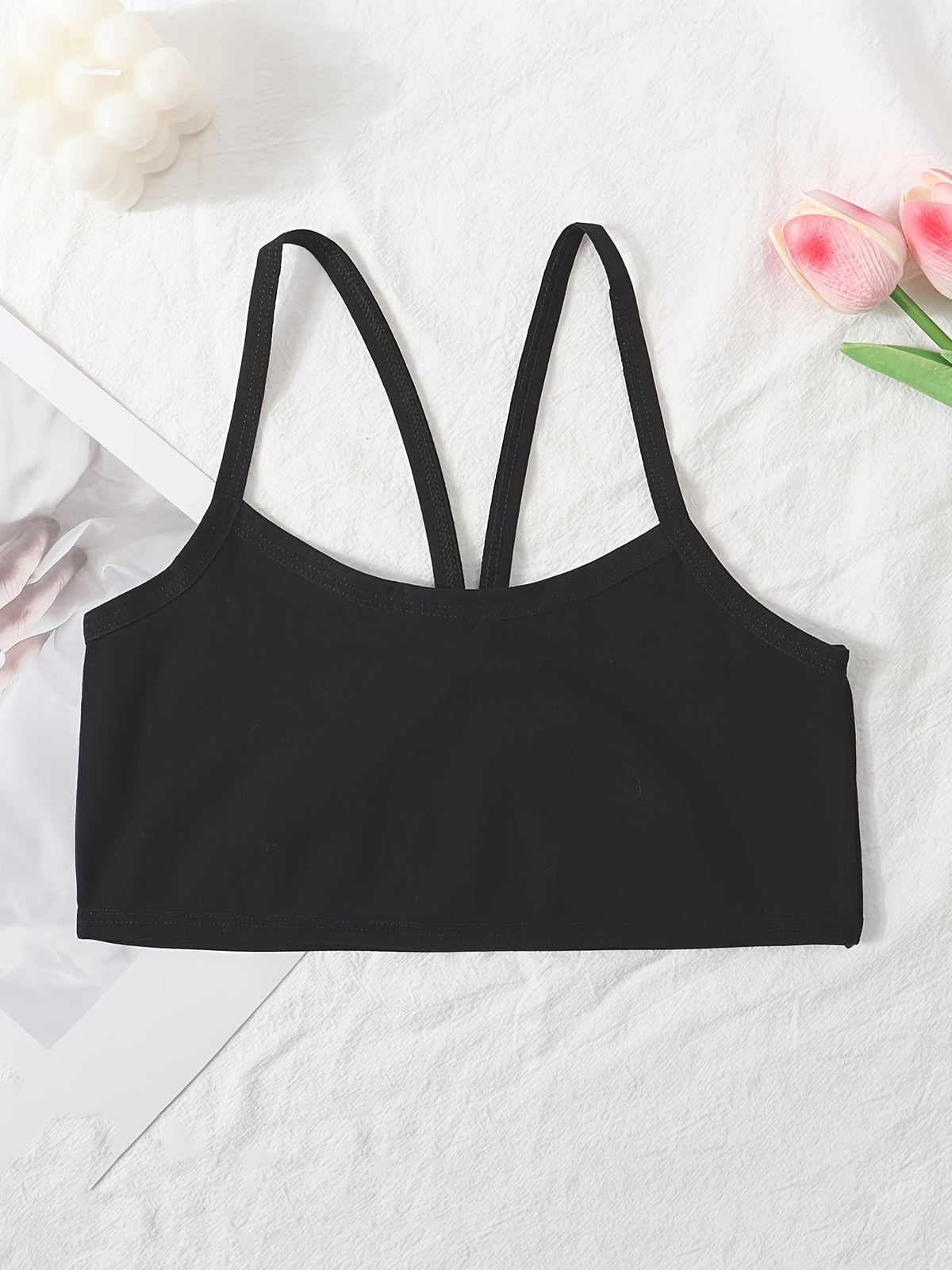 Girls' Training Bras 12-Pack in Assorted Solid Colors with Slim Shoulder Straps for Everyday Layering