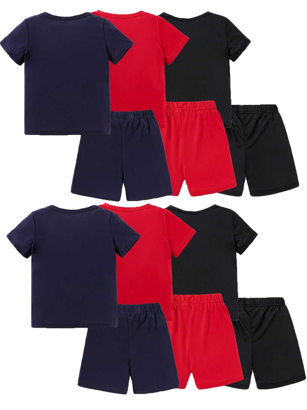 Kids' Twelve-Piece Summer Outfit Set with Six Crew Neck T-Shirts and Six Matching Elastic Waist Shorts