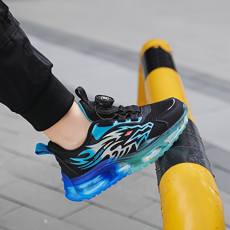 Kids' Dragon Graphic Sneakers with Rotary Dial Closures and Blue Gradient Soles for Everyday Outfits