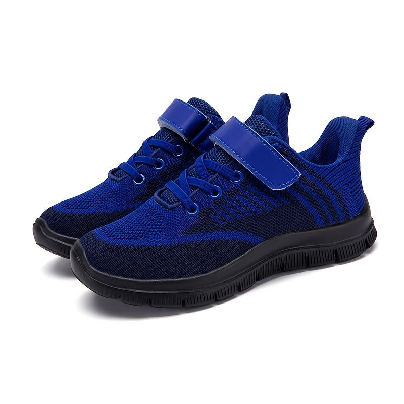 Kids' Mesh Sneakers with Instep Straps and Striped Knit Panels in Green, Blue or Red for Everyday Play