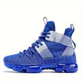 Kids' Blue High Top Sneakers with Crossed Ankle Straps and Translucent Sole Sections for Casual Wear