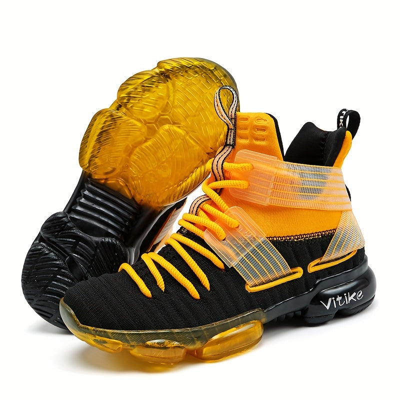Kids' Blue High Top Sneakers with Crossed Ankle Straps and Translucent Sole Sections for Casual Wear