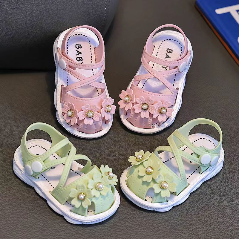 Baby Flower Sandals with Crossed Front Straps and White Soles for Soft Pastel Summer Outfit Styling