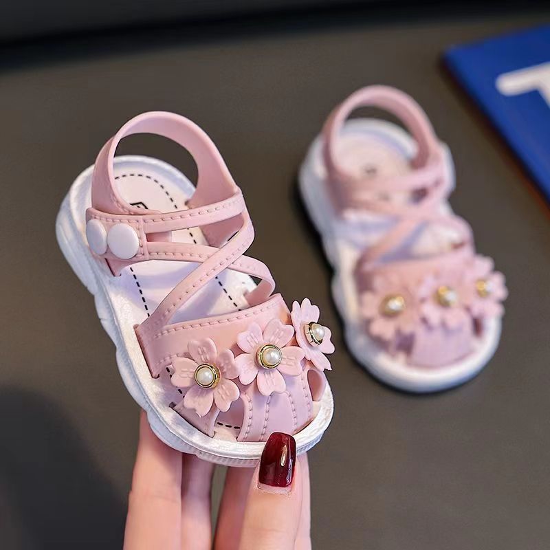 Baby Flower Sandals with Crossed Front Straps and White Soles for Soft Pastel Summer Outfit Styling
