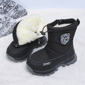 Kids' Fleece-Lined Winter Boots with Front Zippers and Drawstring Cuffs in Black or Green for Cold Days