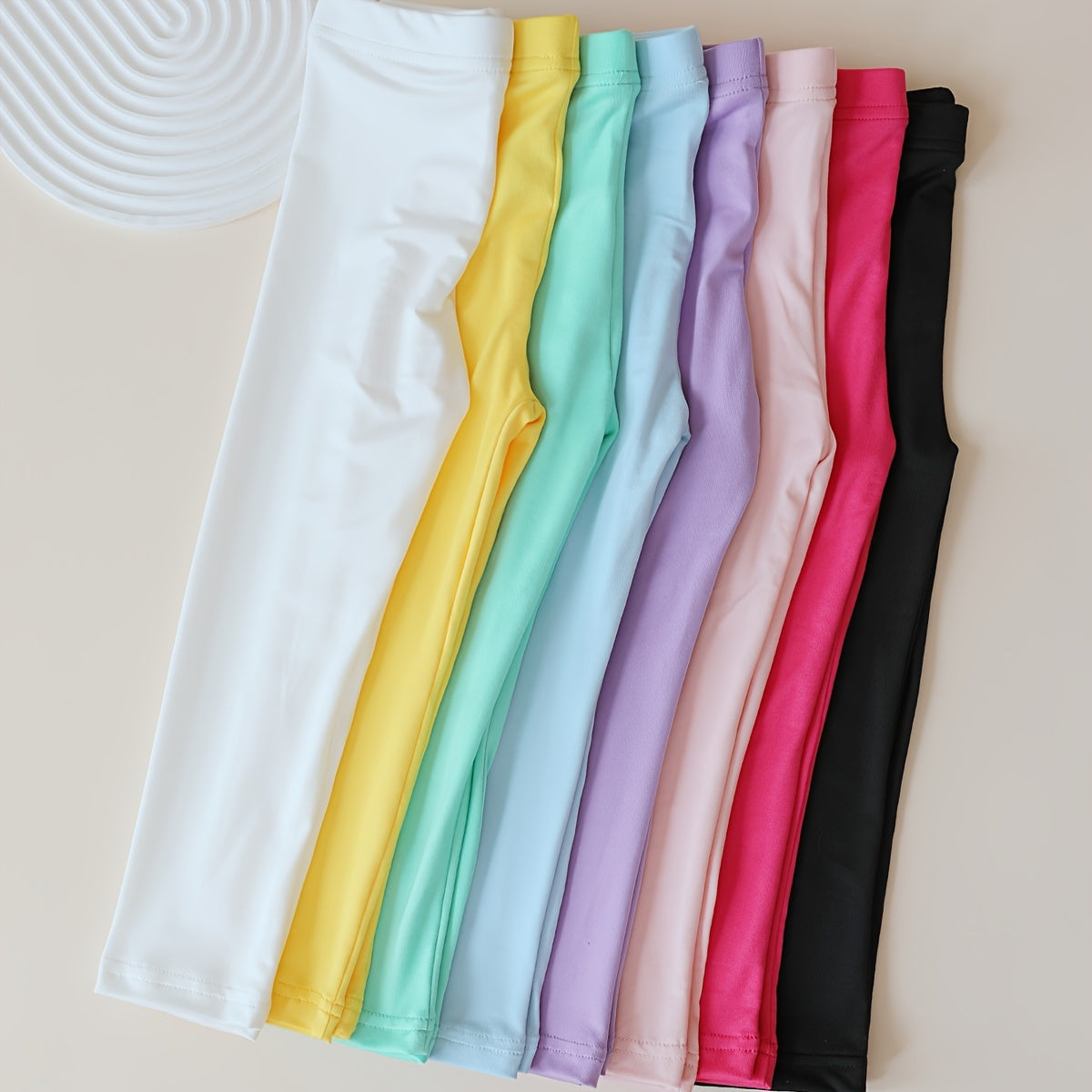 Girls' Capri Leggings Eight Pack with Elastic Waists in Bright and Pastel Solid Colors for Everyday Wear