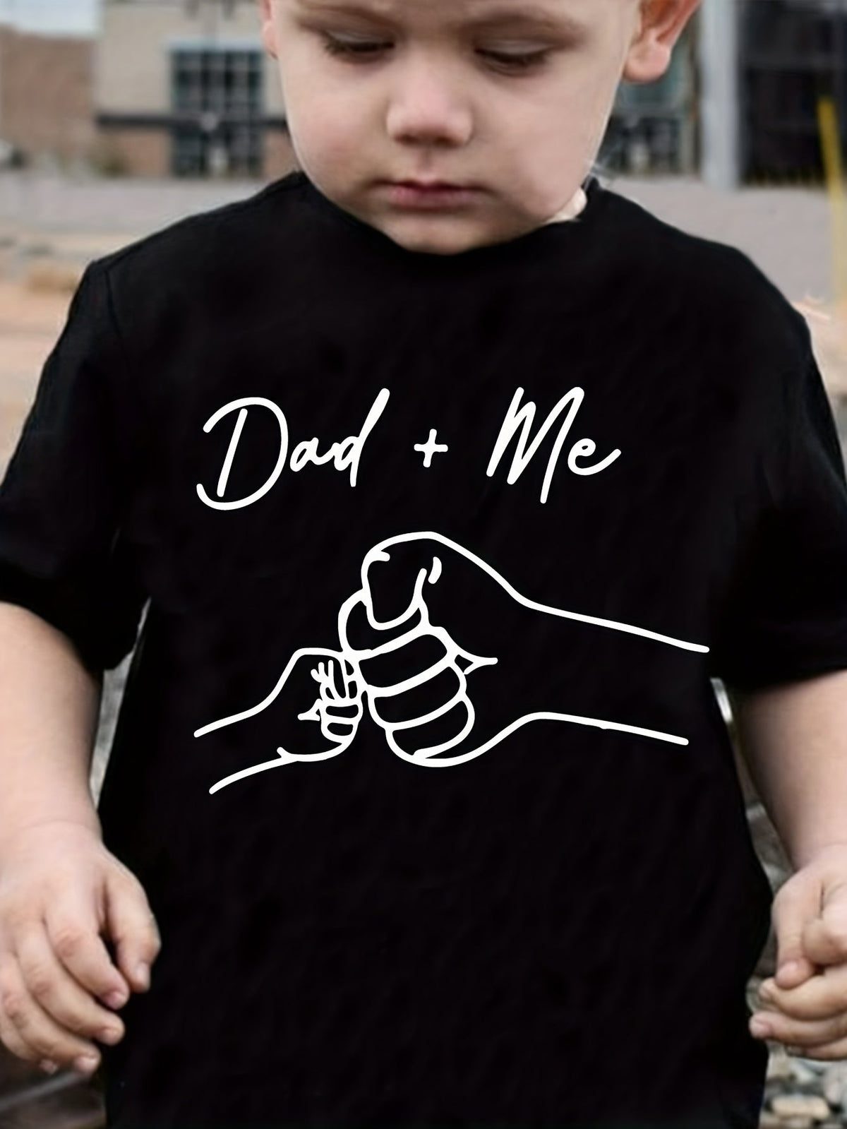 Boys' Graphic T-Shirt in Black with a Dad and Me Fist Bump Print and Short Sleeves for Everyday Outfits