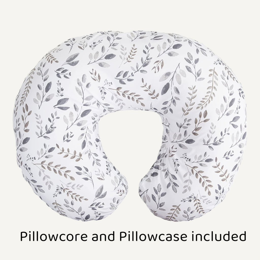 C-Shaped Nursing Pillow with a Removable Printed Cover for Supporting the Arms During Seated Feeding
