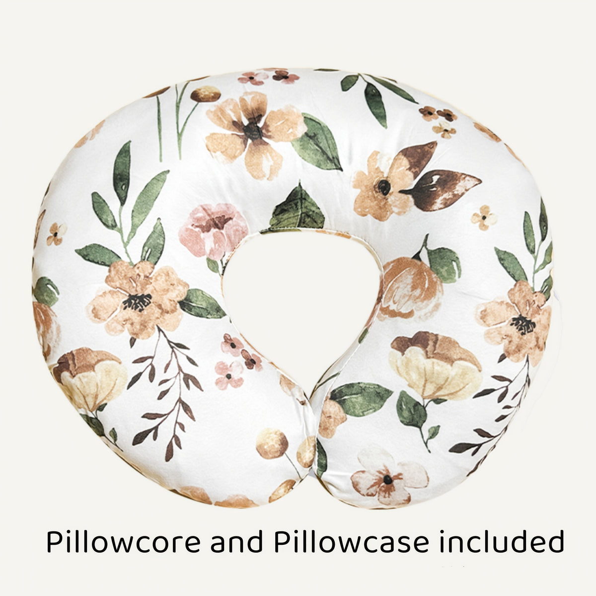 C-Shaped Nursing Pillow with a Removable Printed Cover for Supporting the Arms During Seated Feeding