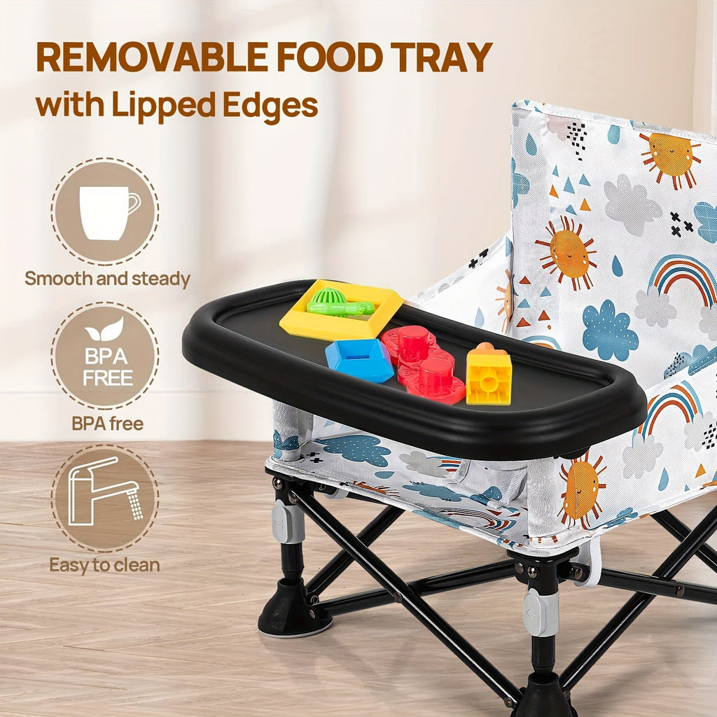 Printed Baby Booster Seat in Sunny, Cloud or Floral Designs Featuring a Folding Frame and Black Tray