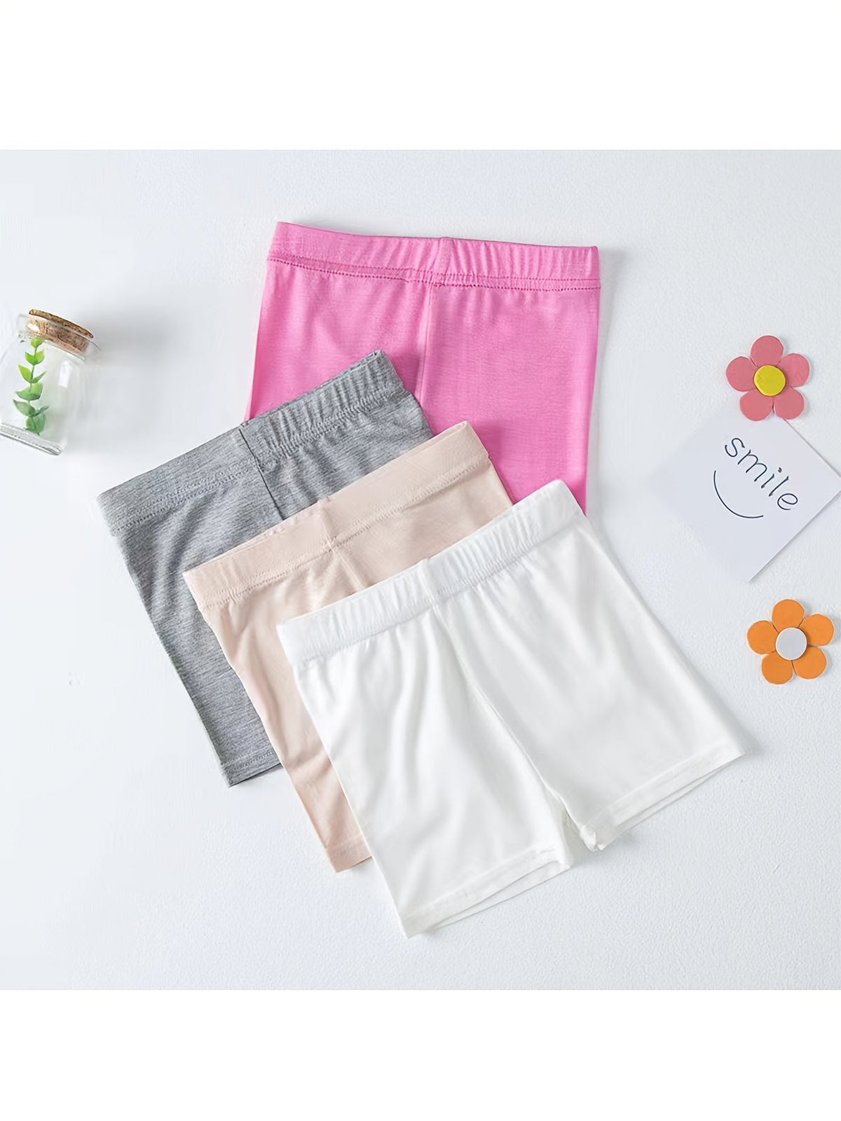 Girls' Modal Bike Shorts 8-Pack in Random Solid Colors with Pull On Waists for Under Dress Layering