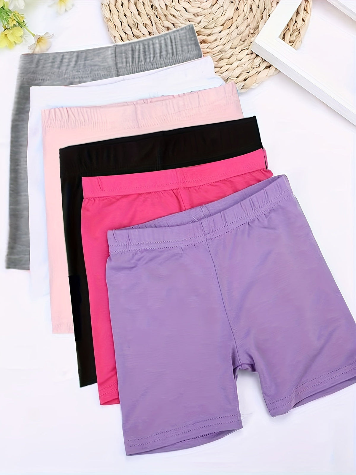 Girls' Bike Shorts 6-Pack with an Elastic Waist in Black or Mixed Colors for Everyday Under-Dress Layering