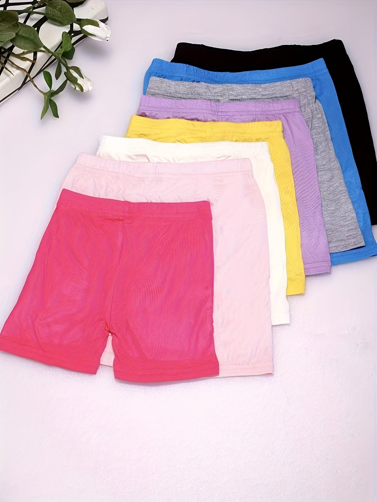 Girls' Modal Bike Shorts Eight Pack in Random Solid Colors with a Stretch Waist for Dance and Dress Layering