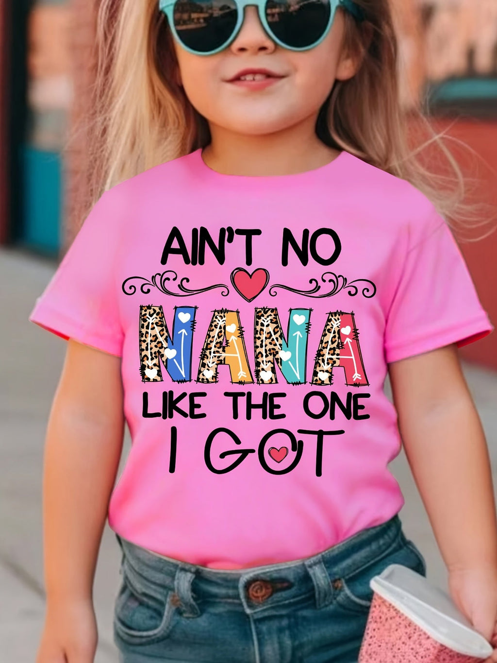Girls' Rose Pink Nana Graphic T-Shirt in Cotton with Short Sleeves for Everyday Summer Outfits